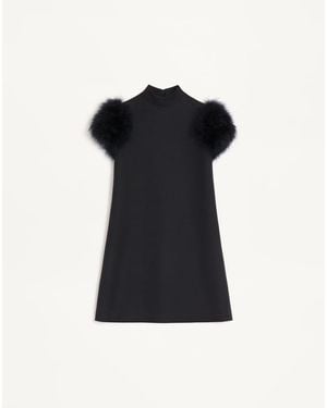 Valentino Short Crepe Couture Dress With Feathers 38 - Black