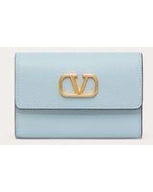 Valentino Garavani Vlogo Signature Compact Grainy Calfskin Wallet - Blue