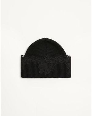 Valentino Garavani Vlogo Signature Cashmere And Lace Beanie - Black