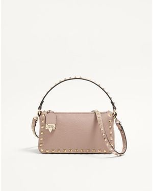 Valentino Garavani Small Rockstud Grainy Calfskin Crossbody Bag - Pink
