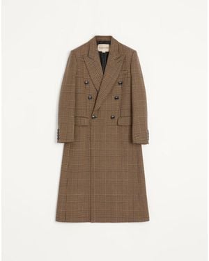 Valentino Double-Breasted Wool Coat With Glen Plaid Pattern - Natural