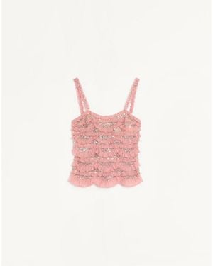 Valentino Tulle Illusione Embroidered Top - Pink