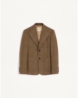 Valentino Single-Breasted Wool Jacket With Glen Plaid Pattern - Natural