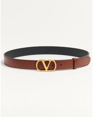 Valentino Garavani Vlogo Signature Belt In Shiny Calfskin 30 Mm - White