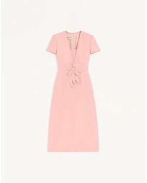 Valentino Embroidered Crepe Couture Midi Dress - Pink