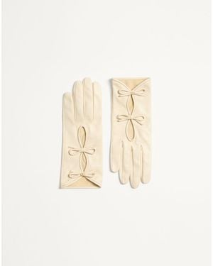 Valentino Garavani Vlogo Signature Nappa Leather Gloves With Bows - Natural