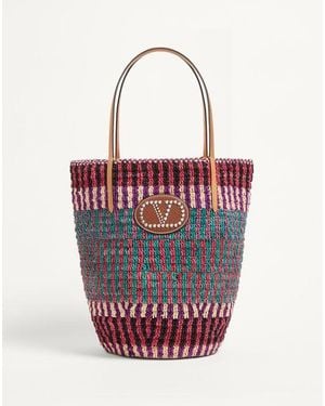 Valentino Garavani Vlogo Signature Raffia Shopping Bag - Red