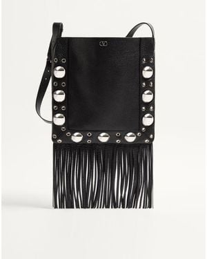 Valentino Garavani Sac Porté Épaule Nellcôte En Cuir De Veau Grainé Avec Franges Homme - Noir
