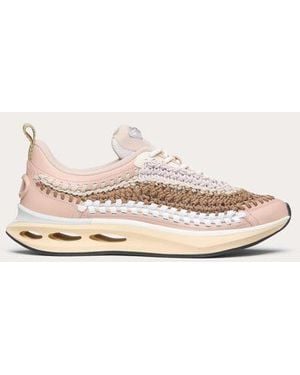 Valentino Garavani Vlogo Easyknot Trainer In Woven Fabric - Natural