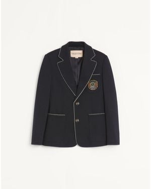 Valentino Single Breasted Wool Jacket With Patch - Blue
