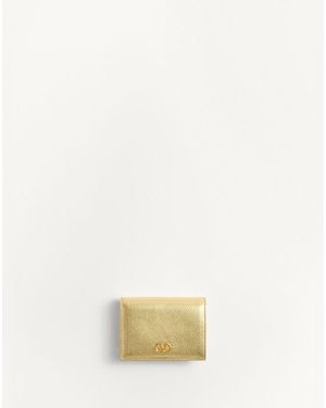 Valentino Garavani Vlogo Signature Laminated Grainy Calfskin Wallet - Natural