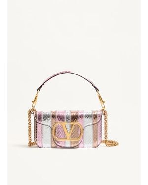 Valentino Garavani Petit Sac Porté Épaule Locò En Élaphe Lamé Femme - Rose