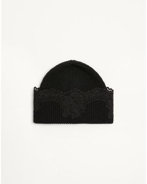 Valentino Garavani Vlogo Signature Cashmere And Lace Beanie - Black