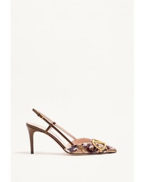 Valentino Garavani Vlogo Signature Slingback Décolleté With Animalier Embroidery 80Mm - Natural