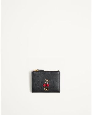 Valentino Garavani Cherryfic Grainy Calfskin Cardholder - White