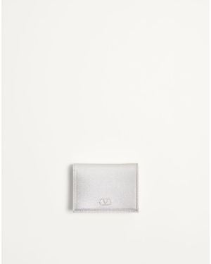 Valentino Garavani Vlogo Signature Laminated Grainy Calfskin Wallet - White