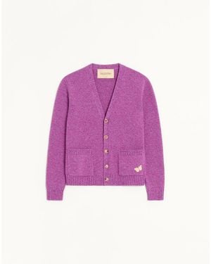 Valentino Strickjacke Aus Mouliné-Wolle Mit Besticktem Schmetterlingspatch Mann - Lila