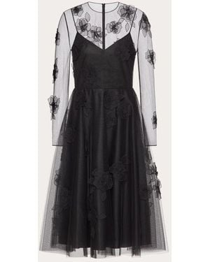 Valentino Tulle Illusione Embroidered Dress - Black