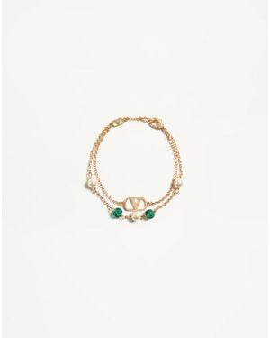 Valentino Garavani Vlogo Signature Metal, Pearl And Knurled Glass Bracelet - Metallic