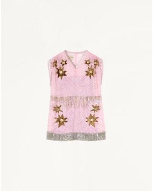 Valentino Embroidered Short Dress - Pink