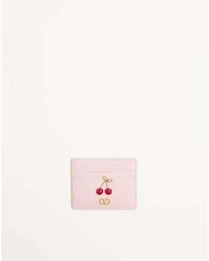 Valentino Garavani Cherryfic Grainy Calfskin Cardholder - Pink