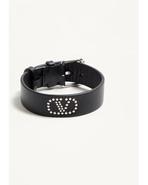 Valentino Garavani Vlogo Signature Leather And Metal Bracelet - Black
