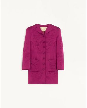 Valentino Embroidered Satin Cady Caban Coat - Pink