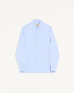 Valentino Fil A Fil Cotton Shirt With Vlogo Embroidery - Blue