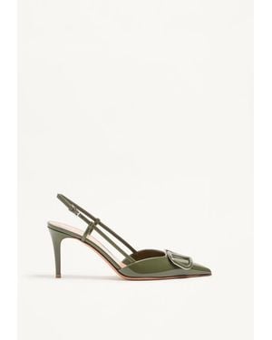 Valentino Garavani Vlogo Signature Patent Leather Slingback Pump 80Mm 35.5 - Natural