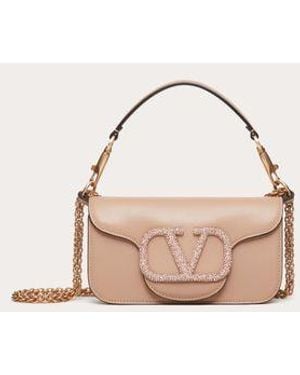 Valentino Garavani Locò Small Shoulder Bag With Jewel Logo - Natural