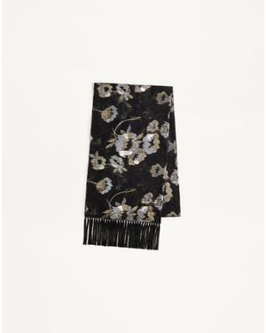 Valentino Garavani Camellia Silk Scarf With Metallic Fibre - Black