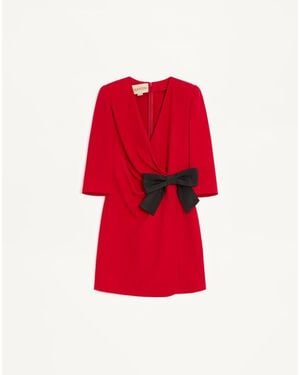 Valentino Cady Couture Short Dress With Faille Bow - Red