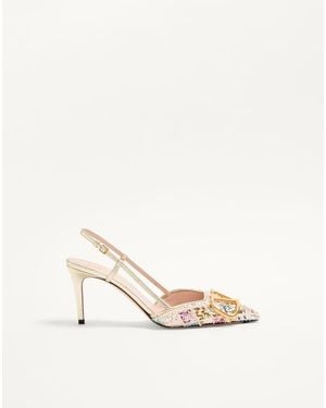 Valentino Garavani Vlogo Signature Slingback Décolleté With Rhombelle Embroidery 80Mm 36.5 - Natural