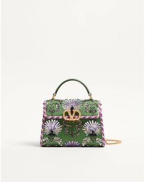 Valentino Garavani Mini Vsling Embroidered Handbag With Jewel Logo - Green