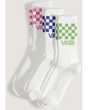 Vans Calcetines Altos Classic Check (3 Pares) Hombre, Talla: S (34.5-38 - Blanco