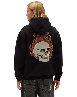 Vans Flaming Skulls Loose Pullover Hoodie - Black