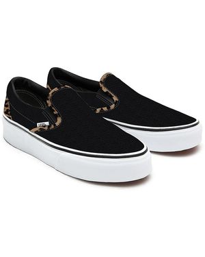 Vans Customs Black Leather Leopard Slip-on Platform