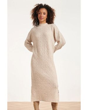 Smashed Lemon 24631 E Gebreide Midi Jurk Met Kabelstructuur - Naturel