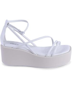 Calvin Klein Platform Wedge Sandals Multistrap - White