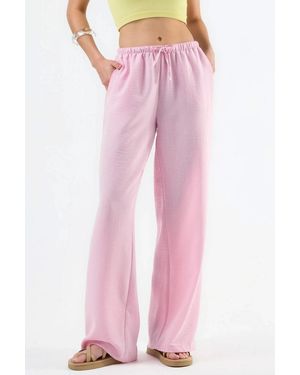 Busem Textured Woven Straight Leg Trousers With Drawstring Waist - Pink