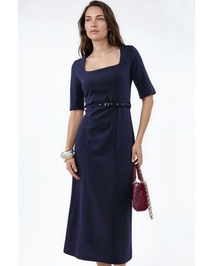 Busem Gestrikt Midi-Jurkje Met Vierkante Kraag - Blauw