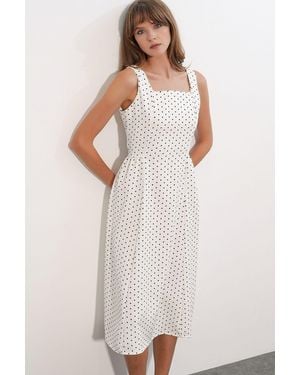Bigdart Polka Dot A-Line Midi Dress - White