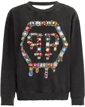 Philipp Plein Open Back Sweatshirt Hexagon Stones - Zwart