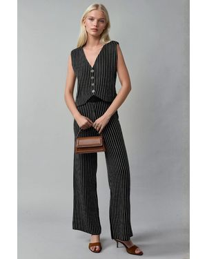 My Fashion Striped Knit Co-Ord Set With V-Neck Vest And Wide Leg Trousers - Black