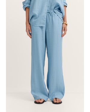 Bugatti Damen Linnen Broek Modern Fit Met Relaxte Tailleband - Blauw