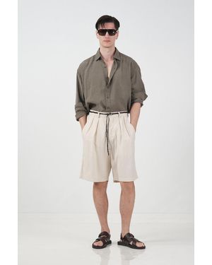 Giesto High Waist Wide Leg Tencel Tailored Shorts - Natural