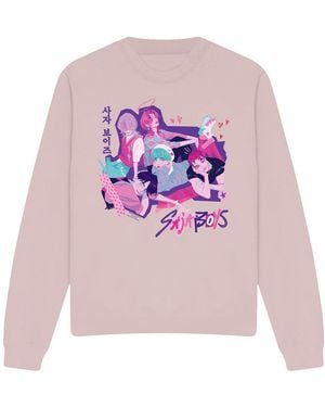 K-Pop Demon Hunters Sweatshirt Voor Volwassenen Met 'Saja Boys'-Scrapbookprint - Roze