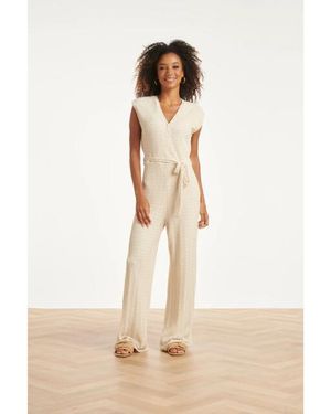 Smashed Lemon Jumpsuit Met Structuur En Tailleceintuur - Naturel