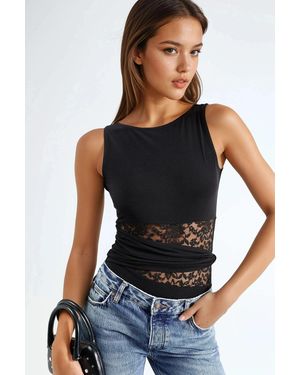 Hiccup Cut Out Lace Detailed Bodysuit - Black