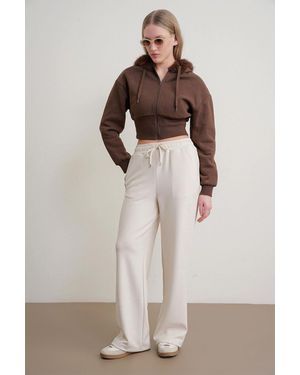 MixRay High Waist Pull On Straight Leg Trousers With Pockets - Natural
